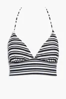 Women's Striped Halter Bikini Top in Black/Vanilla, XL