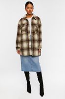 Women's Plaid High-Low Shacket in Olive Medium