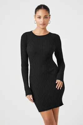 Women's Ribbed Mini Sweater Dress in Black, XXL