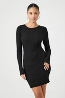 Women's Ribbed Mini Sweater Dress in Black, XL