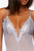 Women's Shimmer Lace Lingerie Bodysuit in Shadow Grey Small