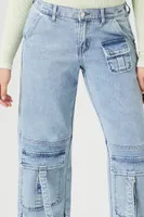 Women's Utility Wide-Leg Cargo Jeans in Light Denim Small