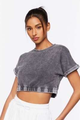 Women's Active French Terry Cropped Tee in Charcoal, XS