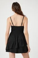 Women's Asymmetrical Tiered Mini Dress in Black, XS