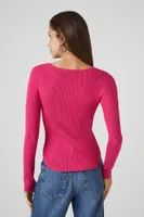 Women's Fitted Rib-Knit Sweater in Pink, XL