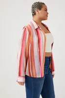 Women's Striped Chiffon Shirt in Pink, 1X