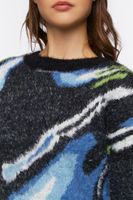 Women's Fuzzy Marble Print Sweater in Black Small