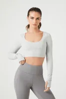 Women's Active Heathered Thumbhole Crop Top in Heather Grey Large