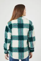 Women's Faux Shearling Plaid Shacket in Green Large