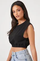 Women's Ribbed Knit Crop Top in Black Large