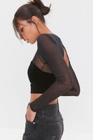 Women's Mesh Illusion Crop Top in Black Large