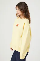 Women's Embroidered California Poppy Pullover in Yellow Medium