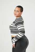 Women's Seamless Striped Sweater in Black/Vanilla, 3X