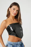 Women's Faux Leather Handkerchief Tube Top Black,