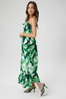 Women's Tropical Leaf Cami Maxi Dress in Green, XS