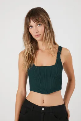 Women's Ribbed Sweater-Knit Tank Top in Dark Green Medium