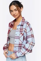 Women's Reworked Plaid Cropped Shirt Merlot/Azure