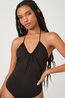 Women's Drawstring Halter Bodysuit in Black Large