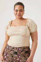 Women's Ruched Puff-Sleeve Crop Top