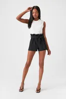 Women's Tie-Waist Paperbag Shorts in Black Medium