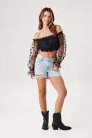 Women's Polka Dot Off-the-Shoulder Crop Top in Black Small