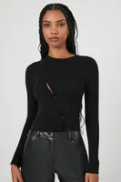 Women's Ribbed Knit Button Sweater Black