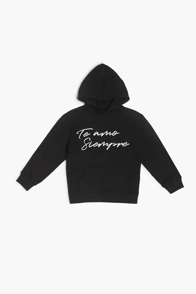 Kids Te Amo Siempre Hoodie (Girls + Boys) in Black/White, 13/14