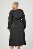 Women's Satin Surplice Maxi Dress in Black, 1X