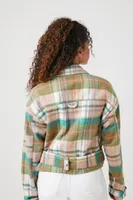 Women's Plaid Belted Moto Jacket in Tan, XS