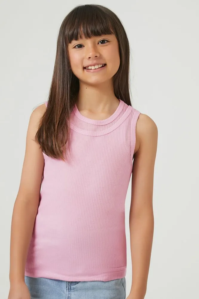 Girls Ribbed Layered Tank Top (Kids) in Pink, 9/10