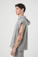 Men Oversized Ribbed Knit Sleeveless Hoodie in Dark Grey Small