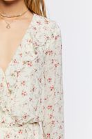 Women's Chiffon Floral Print Mini Dress in Ivory Small