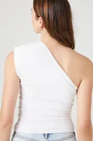 Women's Ruched One-Shoulder Top in White Small