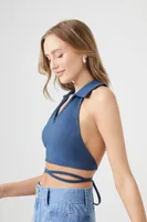 Women's Wraparound Split-Neck Halter Top in Navy Medium