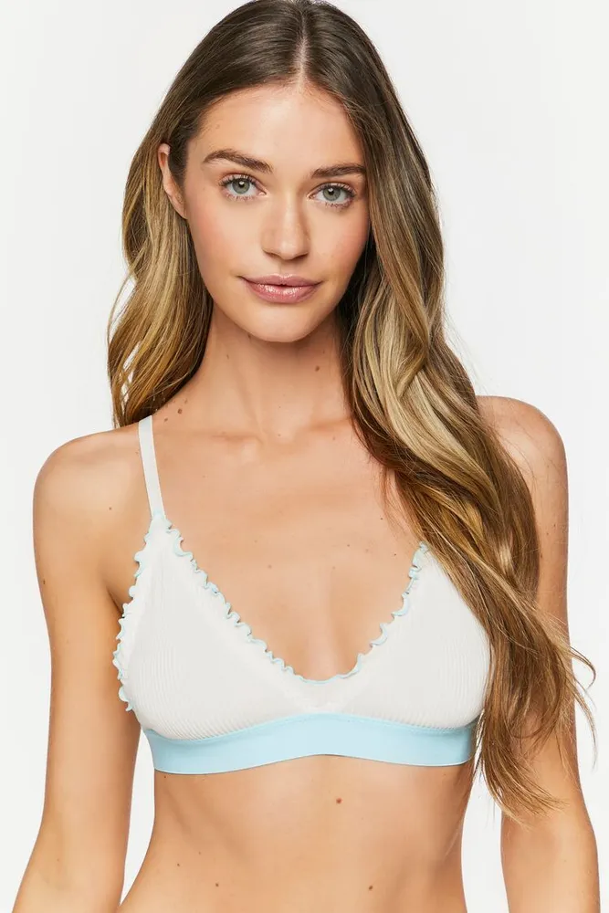 Women's Seamless Lettuce-Edge Bralette Vanilla/Blue