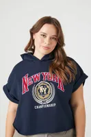 Women's New York Short-Sleeve Hoodie in Navy, 3X