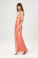 Women's Satin Lace Maxi Slip Dress in Seashell, XS