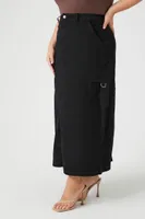 Women's Twill Maxi Cargo Skirt in Black, 1X