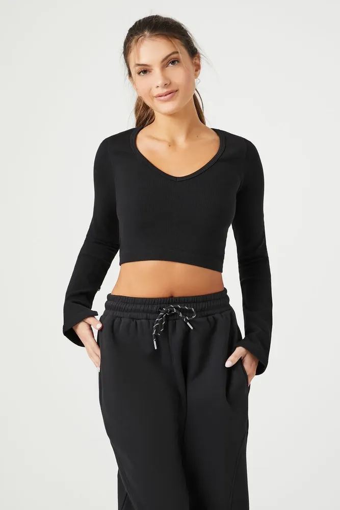 Seamless Ribbed V Neck Cropped Tank Top