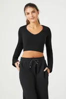 Women's Active Seamless Long-Sleeve Crop Top in Black Medium