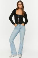 Women's Ribbed Button-Loop Cardigan Sweater in Black Medium