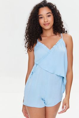 Women's Tie-Waist Lounge Romper in Sky Blue Small