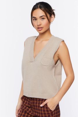 Women's Pocket Sweater Vest Khaki,