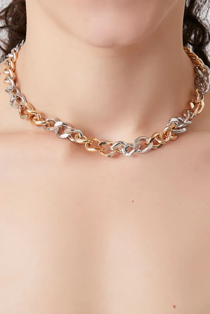 Women's Two-Tone Curb Chain Necklace in Gold/Silver