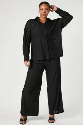 Women's Eyelet Shirt & Pants Set in Black, 0X