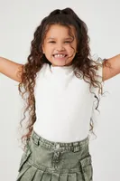 Girls Ribbed Knit Crew T-Shirt (Kids) in White, 13/14