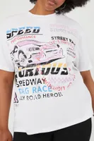 Women's Street Race Graphic T-Shirt in White, 3X