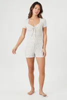 Women's Floral Print Pajama Romper in Ivory Small