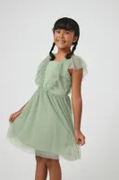 Girls Butterfly-Sleeve Dress (Kids) in Mint, 13/14