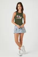 Women's Gorillaz Graphic Tank Top in Olive Small